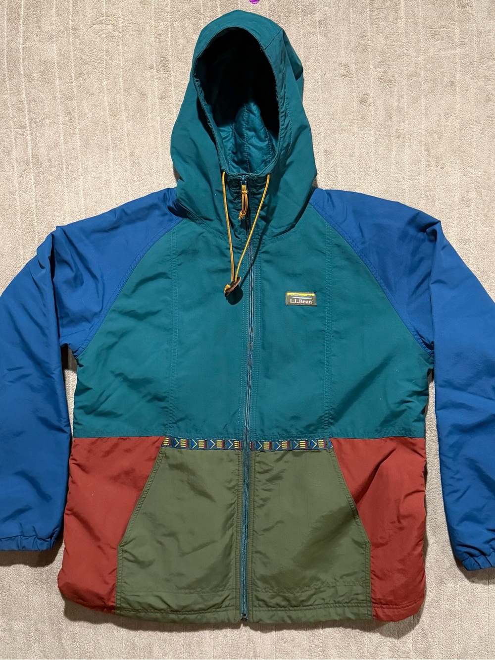 L.L. Bean Windbreaker Jacket Womens Large Mountain Classic Colorblock Aztec Gorp